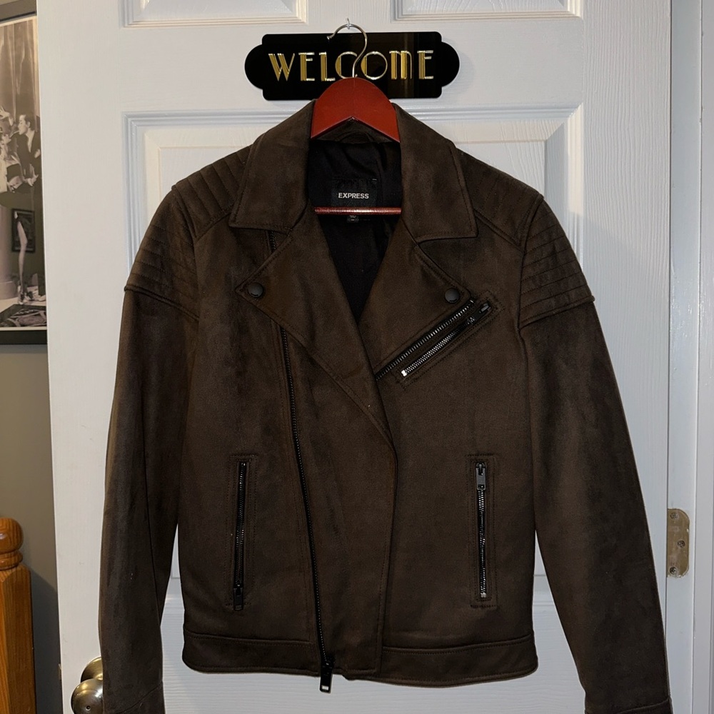 Express Men's Dark Brown Suede Biker Jacket